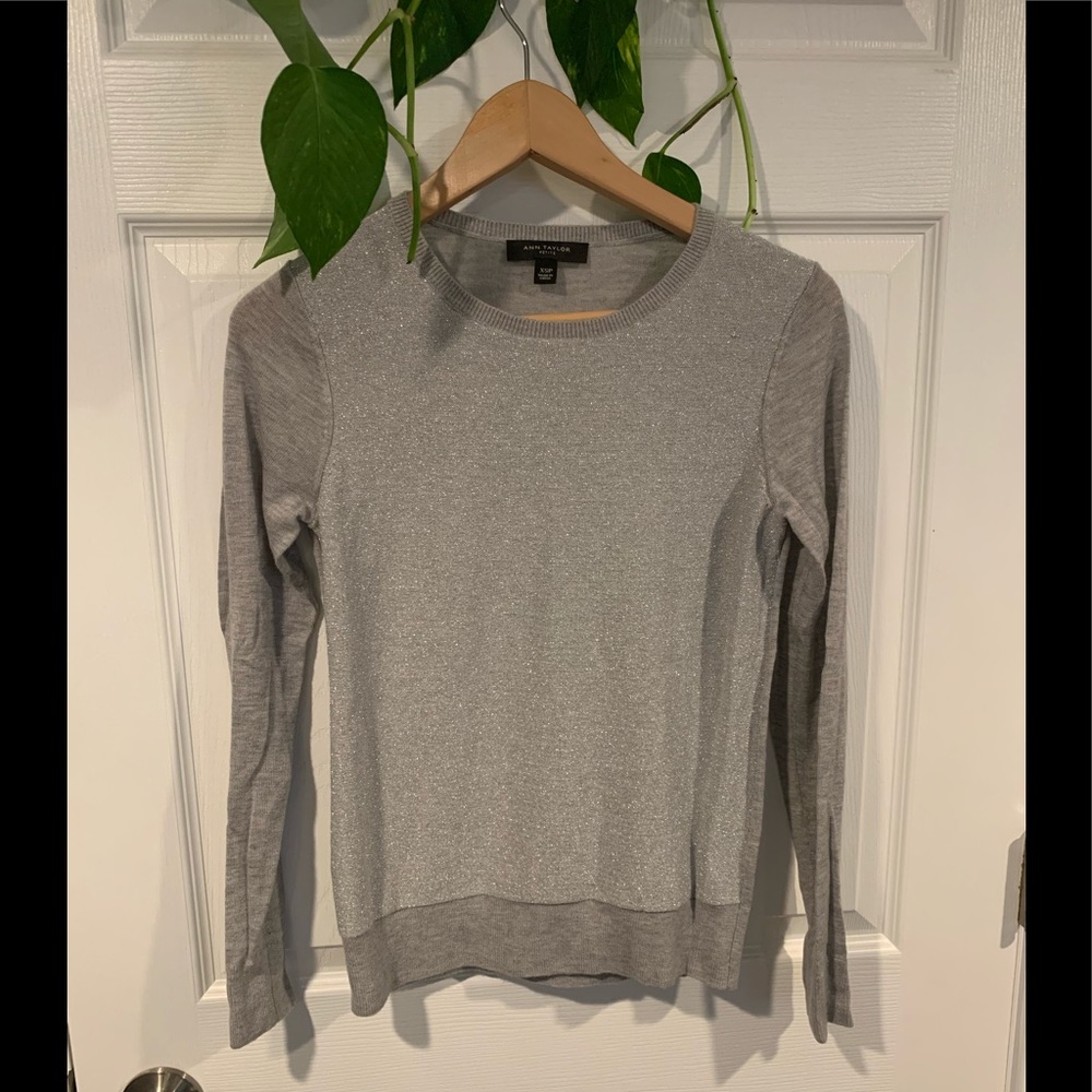 Ann Taylor silver sparkle front sweater